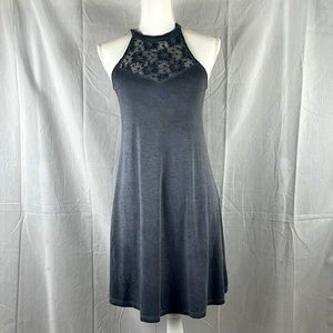 Mudd Lace High Neck Swing Dress GRAY X-SMALL